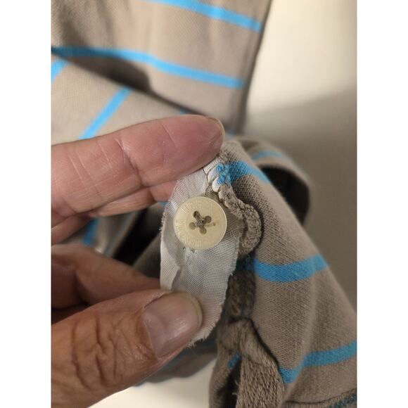 Renoma Mens Polo UPR 63 Striped Short Sleeve Slim Fit Tan Blue Paris Size L - Picture 5 of 7